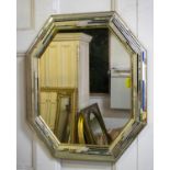 WALL MIRROR, 78cm H x 67cm, 20th century elongated octagonal gilt frame with strip plate cushion