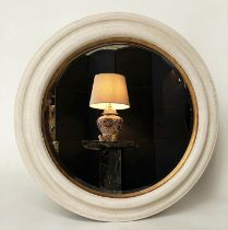 WALL MIRROR, circular Regency style, bevelled with grey frame and gilt slip, 91cm W.