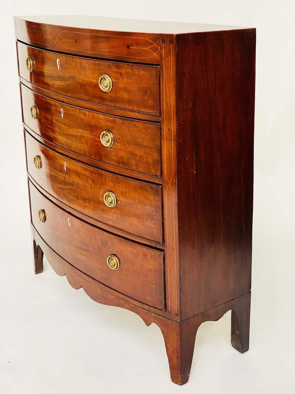HALL CHEST, Regency flame mahogany and crossbanded of adapted shallow proportions with inlaid frieze - Image 2 of 10