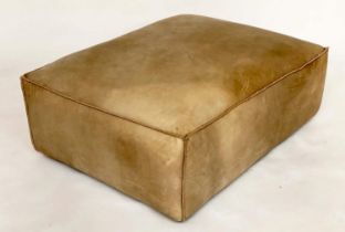 TIMOTHY OULTON HEARTH CENTRE STOOL, rectangular stitched undyed natural leather, 102cm x 80cm x 42cm