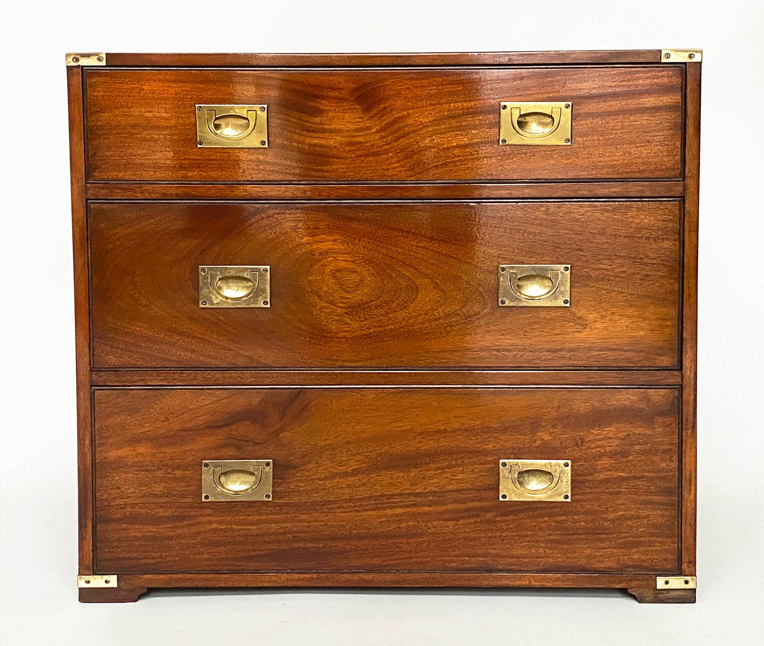 CAMPAIGN STYLE CHESTS, a pair, mahogany and brass bound each with three drawers, 80cm W x 45cm D x - Image 10 of 10