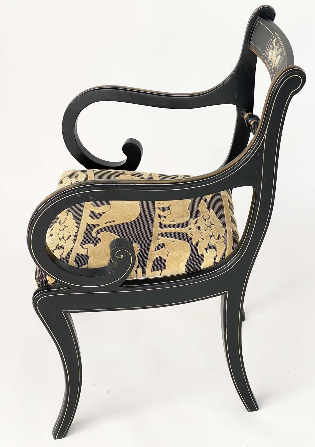 ELBOW CHAIRS, a pair, Regency design, lacquered and gilt with Andrew Martin 'Safari', fabric - Image 7 of 11