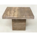 TRAVERTINE LOW TABLE, 1970's Italian marble square on plinth base, 65cmx 65cmx 47cm H.