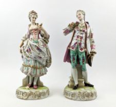 PORCELAIN FIGURES, a pair, late 19th century, possibly Dresden, modelled as a gentlemen dandy with