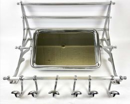 WALL MOUNTING LUGGAGE RACK, 54cm H x 67cm W x 36cm D, polished metal, with articulated mirror and