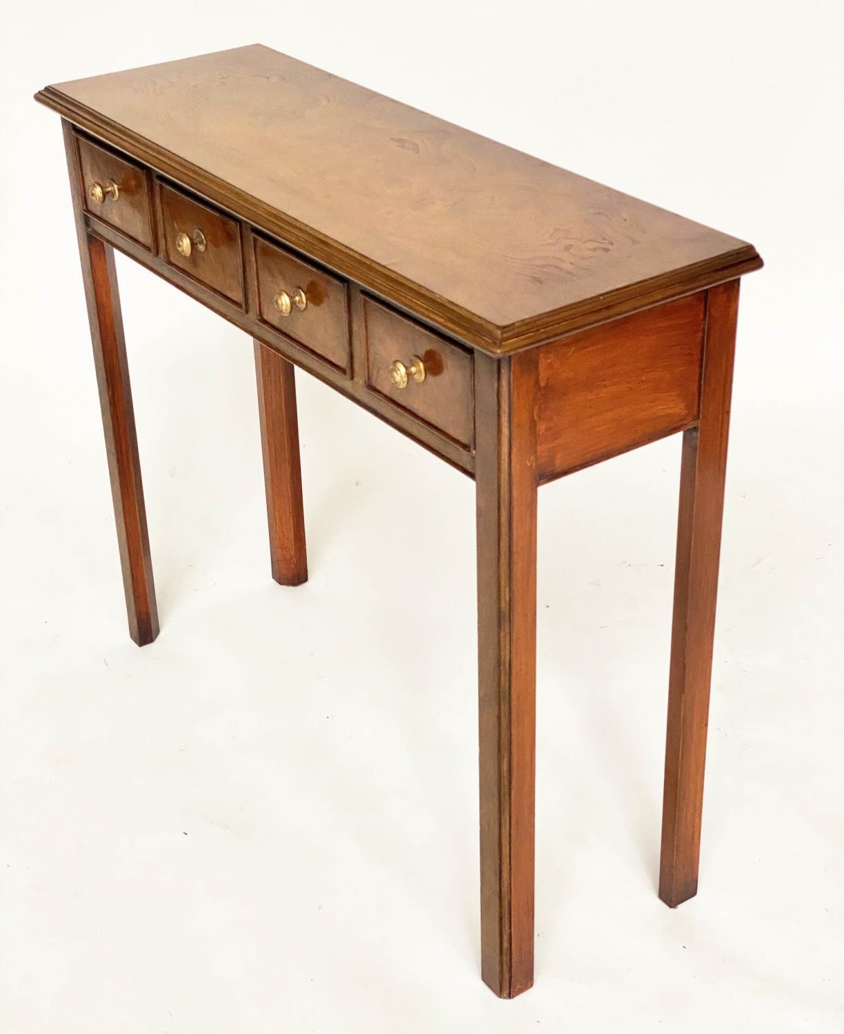 HALL TABLE, George III design burr walnut and crossbanded with four frieze drawers and inner - Image 4 of 11