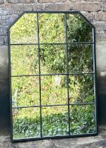 ARCHITECTURAL GARDEN MIRRORS, a pair, 100cm high, 70cm wide, with applied glazing bars, canted tops,