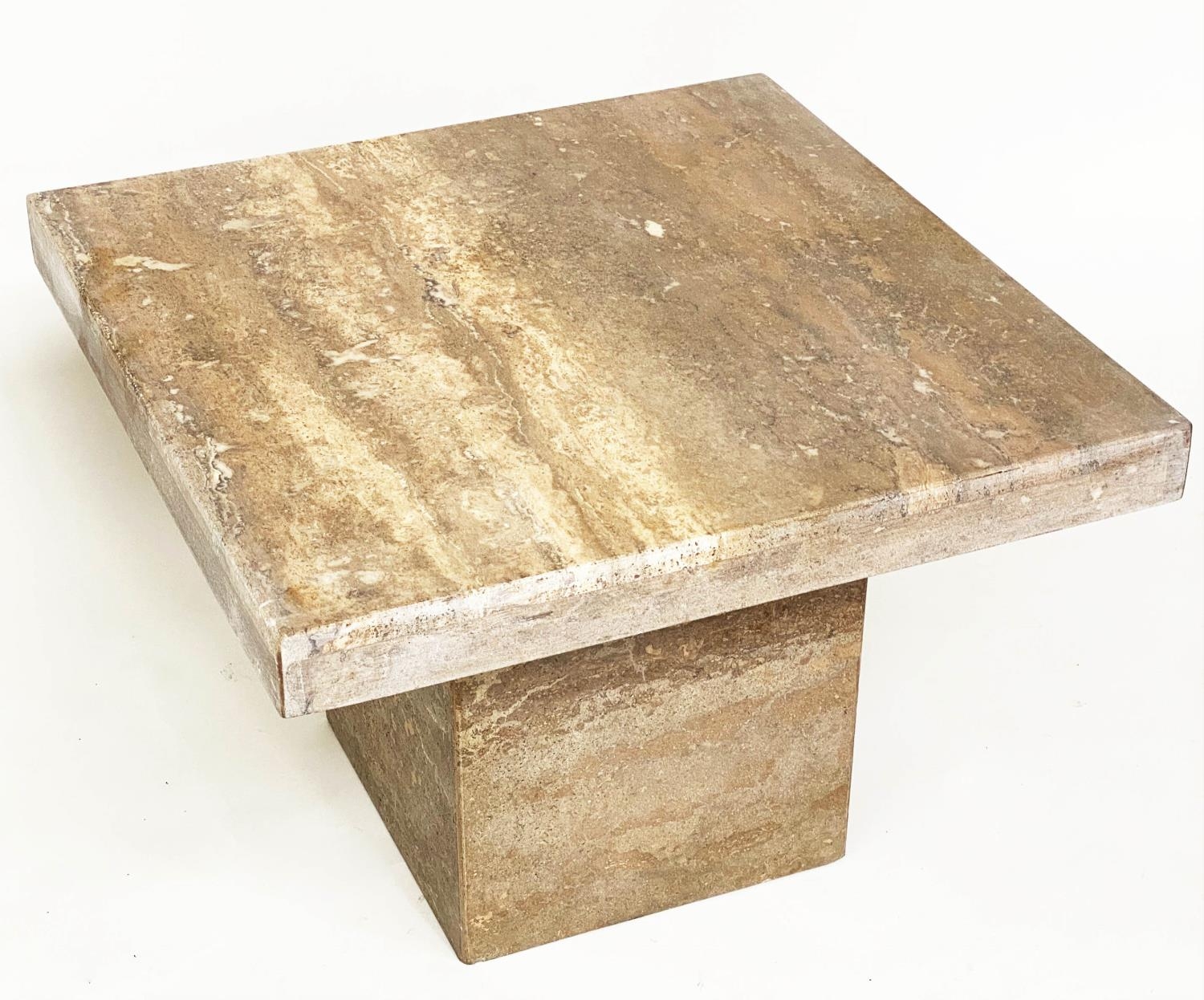 TRAVERTINE LOW TABLE, 1970's Italian marble square on plinth base, 65cmx 65cmx 47cm H. - Image 5 of 6