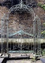 ARCHITECTURAL GARDEN GATE, Regency style, metal aged finish, 250cm high, 184cm wide, 38cm deep.