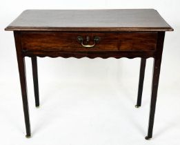 WRITING TABLE, 74cm H x 91cm W x 50cm D, George III mahogany with single drawer on brass castors.