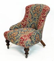 SLIPPER CHAIR, 74cm H x 58cm W, Victorian mahogany in patterned upholstery.
