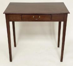 WRITING TABLE, George III mahogany with frieze drawer and square tapering supports, 46cm D x 74cm