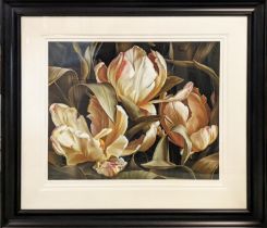 MIA TARNEY, 'Libretto parrot tulips', gicleé 72cm x 83cm, signed and numbered label verso framed.