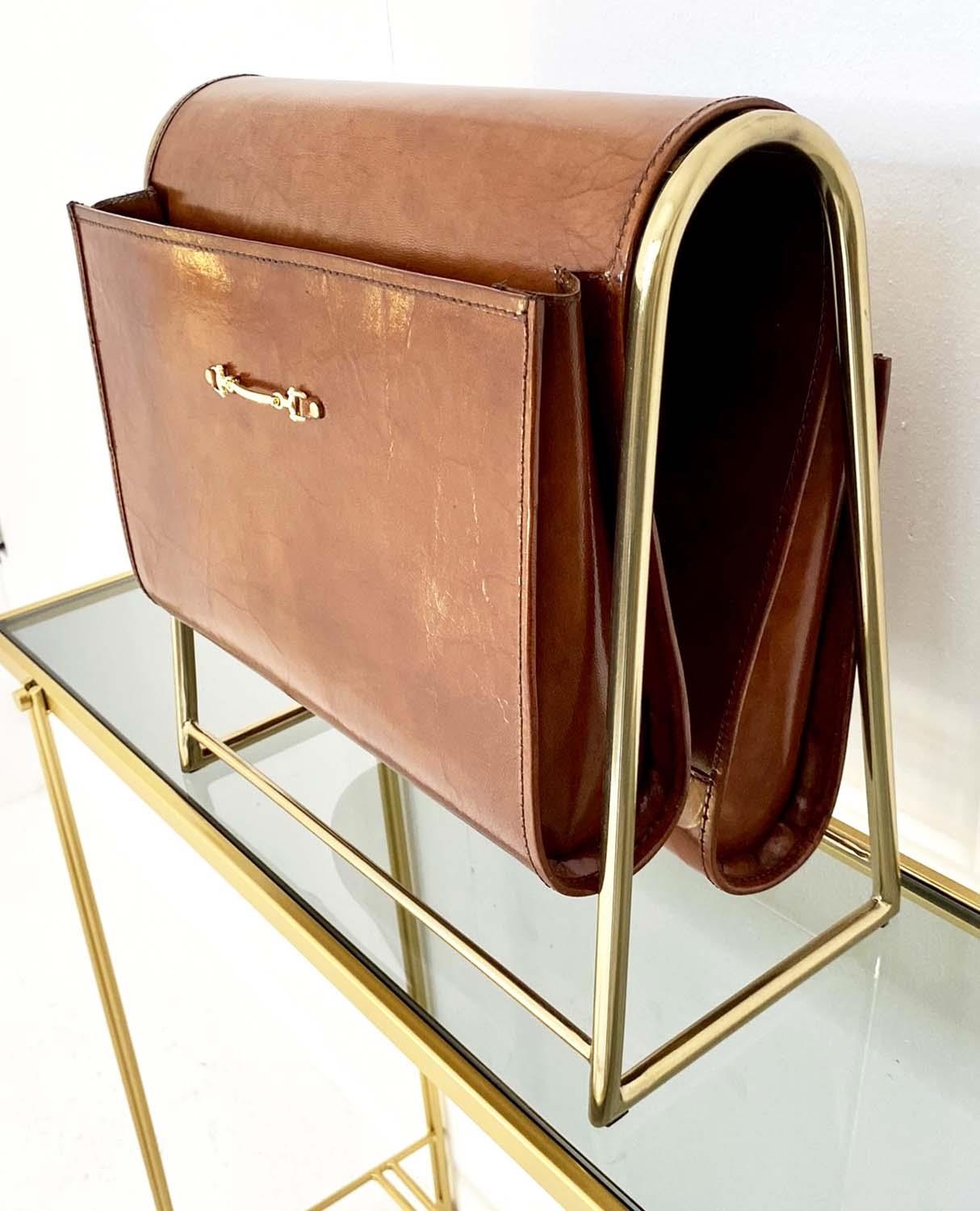 READING RACK, leather with gilt metal frame, 1960's French style, 39cm x 38cm x 20cm. - Image 2 of 4