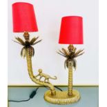 TABLE LAMP, two branch, 50cm H x 32cm W x 15cm D in the form of a monkey climbing palm trees, with