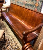 BENCH, Victorian mahogany with sloping pierced fruitwood seat and turned front supports, 190cm W.