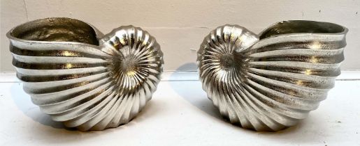 SEA SHELL WINE COOLERS, 18cm x 26cm x 17cm, a pair, silvered metal. (2)