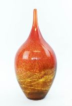 A LARGE ART GLASS BOTTLE NECK VASE, orange and yellow colourway, late 20th century, ground out