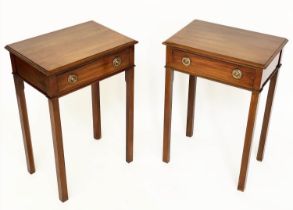 LAMP TABLES, a pair, George III design mahogany, each with frieze drawer and inner chamferred square