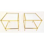 MAISON BAGUES STYLE SIDE TABLES, a pair, mirrored tiers, gilt metal frames. (2)
