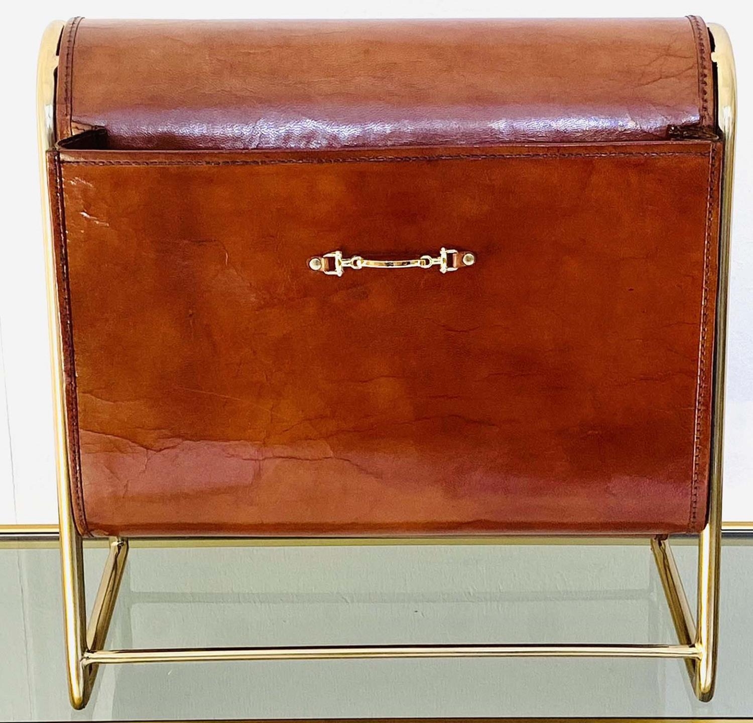 READING RACK, leather with gilt metal frame, 1960's French style, 39cm x 38cm x 20cm. - Image 4 of 4