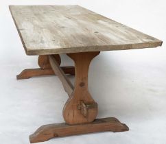 DINING REFECTORY TABLE, vintage rectangular farmhouse style planked pine on pierced trestles and