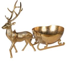 CHAMPAGNE BATH, 60cm x 83cm 40cm, in the form of a reindeer pulling a sledge, gilt metal.