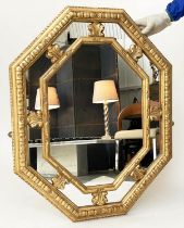 WALL MIRROR, Italian style octagonal foliate gilded with marginal mirror plates, 94cm H x 77cm.