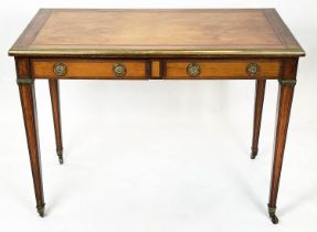 BUREAU PLAT, 75cm H x 102cm W x 55cm D, late Victorian satinwood, banded and brass mounted of two