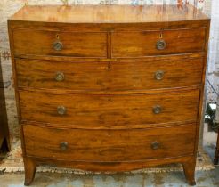 BOWFRONT CHEST, 104cm H x 108cm W x 52cm D, Regency mahogany of five drawers.