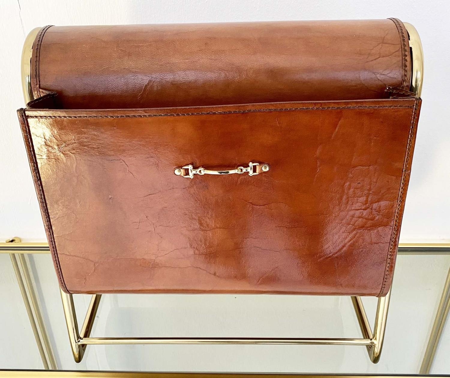 READING RACK, leather with gilt metal frame, 1960's French style, 39cm x 38cm x 20cm. - Image 3 of 4