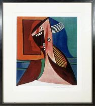 PABLO PICASSO, 'Bust de femme avec auto portrait', gicleé lithograph, 58cm x 49cm, signed,