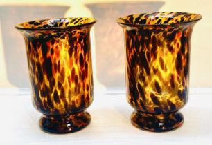 VASES, a pair, 30cm high, 22cm diameter, Murano style, tortoiseshell glass. (2)