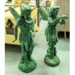 FAIRIES, a set of two, differing, cast metal, 51cm H at tallest. (2)