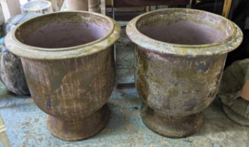 PLANTERS, a pair, aged glazed ceramic, 66cm H x 58cm. (2)