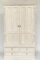 ARMOIRE, French style traditionally grey painted with two panelled doors, enclosing hanging space,