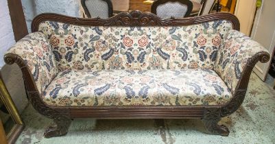 SOFA, 93cm H x 199cm x 65cm, George IV circa 1830, mahogany in floral material.