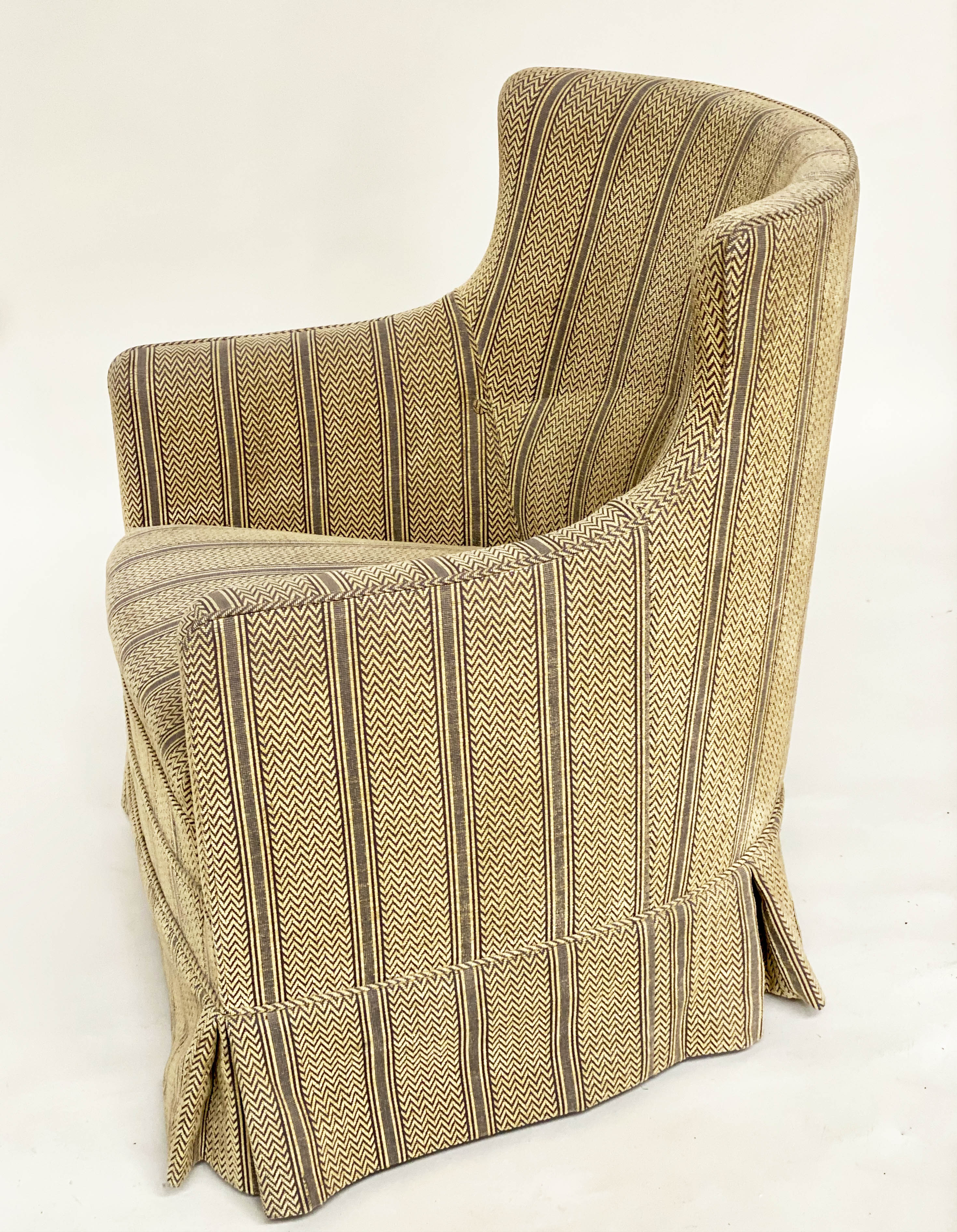 ARMCHAIR, Edwardian style striped herringbone taupe fabric with straight back and skirts, 82cm W. - Bild 4 aus 9