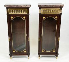 PIER CABINETS, a pair, each 92cm H x 17cm D x 39cm W, circa1900, French mahogany and brass