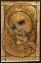 BEN MACALA (1938-1997) 'Figure with Harp', crayon on paper, 100cm x 63cm, signed, framed.