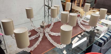 PORTA ROMANA LARTIGUE CHANDELIERS, a pair, with Porta Romana shades, 87cm. (2)