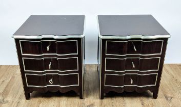 BEDSIDE CHESTS, a pair, each 50cm x 50cm x 60cm H, silver gilt detail. (2)