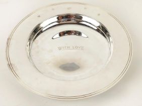 A BRITANNIA SILVER PRESENTATION DISH, London 2000, makers mark 'W & H S', inscribed 'With Love' to