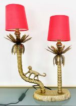 TABLE LAMP, two branch, 50cm H x 32cm W x 15cm D in the form of a monkey climbing palm trees, with