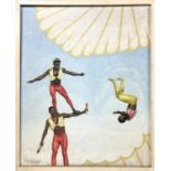 W D JONES, (USA) 'Acrobats', oil on canvas, 56cm x 45cm, signed, framed.