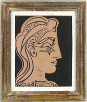 PABLO PICASSO, Jacqueline, linocut 1962, French vintage Montparnasse frame, 26.5cm x 22cm.