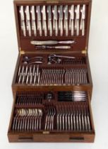 CANTEEN OF SILVER PLATED CUTLERY, walnut cased, twelve place setting, by Elkington, England.