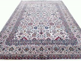 FINE SIGNED PERSIAN KURK KASHAN CARPET, 383cm x 265cm.