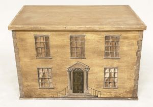 GEORGIAN HOUSE BOX, 19th century pine box over painted as an earlier Georgian House painted on three