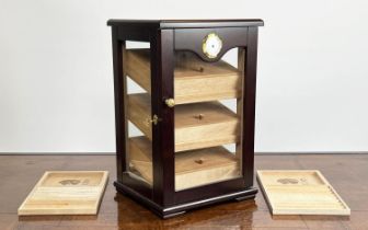HUMIDOR, cedar lined with three compartments, together with two cigar trays, 49cm H x 31cm x